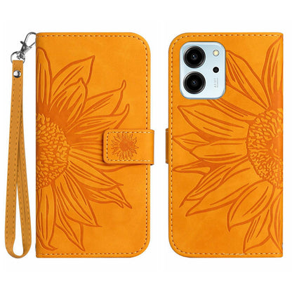 For Honor 80 SE 5G HT04 Sunflower Imprinted Flip Phone Case Skin-Touch PU Leather Stand Anti-scratch Cell Phone Wallet Cover with Hand Strap