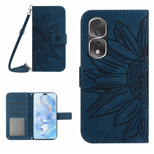 For Honor 80 Pro 5G HT04 Phone Cover PU Leather Sunflower Imprinted Adjustable Stand Wallet Skin-touch Feeling Phone Case with Shoulder Strap