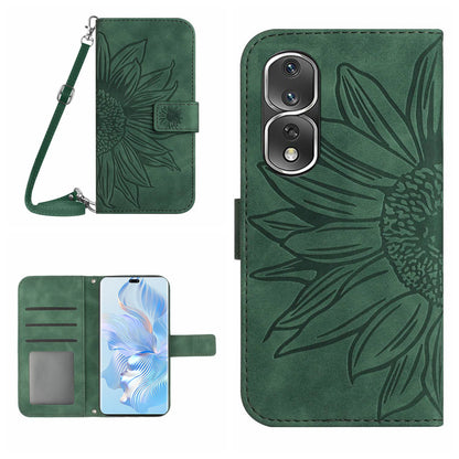 For Honor 80 Pro 5G HT04 Phone Cover PU Leather Sunflower Imprinted Adjustable Stand Wallet Skin-touch Feeling Phone Case with Shoulder Strap