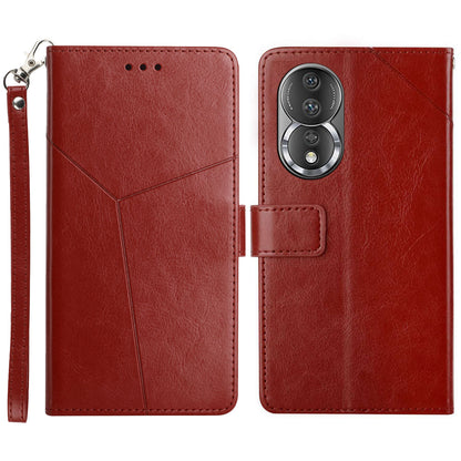 HT01 PU Leather Flip Phone Cover for Honor 80 5G, Imprinted Y-Shaped Lines Phone Case Wallet Foldable Stand Shell with Strap