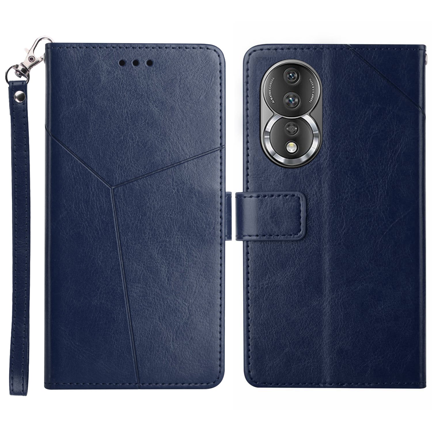 HT01 PU Leather Flip Phone Cover for Honor 80 5G, Imprinted Y-Shaped Lines Phone Case Wallet Foldable Stand Shell with Strap