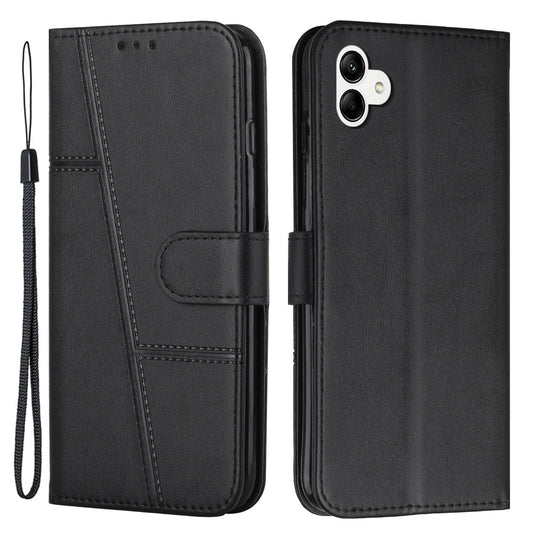 For Samsung Galaxy A04e 4G Wallet Phone Case Magnetic Clasp Foldable Stand Imprinted Stitching Line PU Leather Cover with Strap