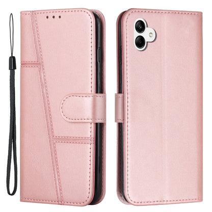 For Samsung Galaxy A04e 4G Wallet Phone Case Magnetic Clasp Foldable Stand Imprinted Stitching Line PU Leather Cover with Strap