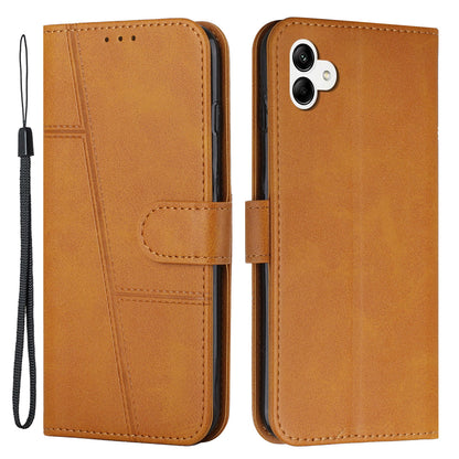 For Samsung Galaxy A04e 4G Wallet Phone Case Magnetic Clasp Foldable Stand Imprinted Stitching Line PU Leather Cover with Strap