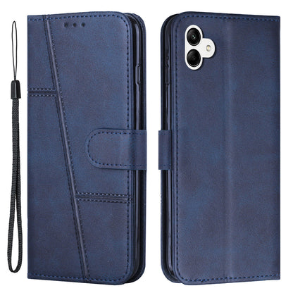 For Samsung Galaxy A04e 4G Wallet Phone Case Magnetic Clasp Foldable Stand Imprinted Stitching Line PU Leather Cover with Strap