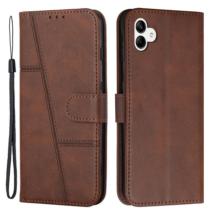 For Samsung Galaxy A04e 4G Wallet Phone Case Magnetic Clasp Foldable Stand Imprinted Stitching Line PU Leather Cover with Strap