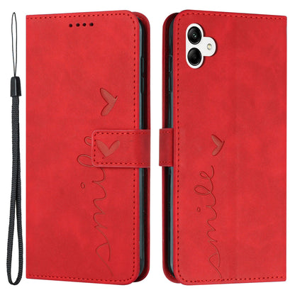 For Samsung Galaxy A04e 4G Book Style PU Leather Wallet Phone Case Imprinted Heart Shape Skin-touch Feeling Stand Cover with Strap
