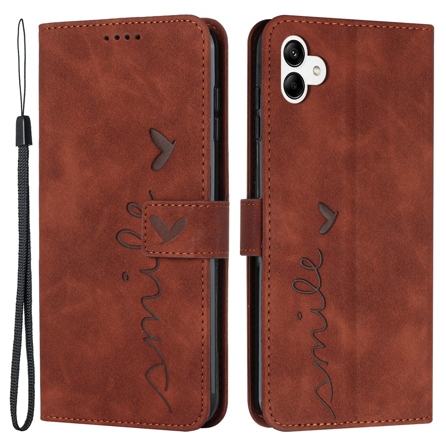 For Samsung Galaxy A04e 4G Book Style PU Leather Wallet Phone Case Imprinted Heart Shape Skin-touch Feeling Stand Cover with Strap