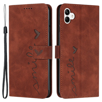 For Samsung Galaxy A04e 4G Book Style PU Leather Wallet Phone Case Imprinted Heart Shape Skin-touch Feeling Stand Cover with Strap