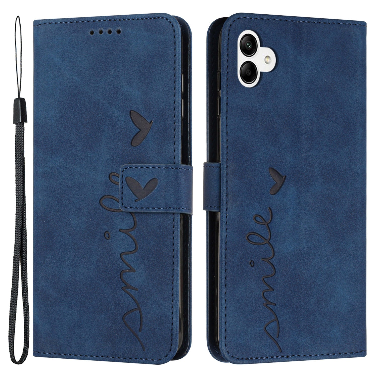 For Samsung Galaxy A04e 4G Book Style PU Leather Wallet Phone Case Imprinted Heart Shape Skin-touch Feeling Stand Cover with Strap