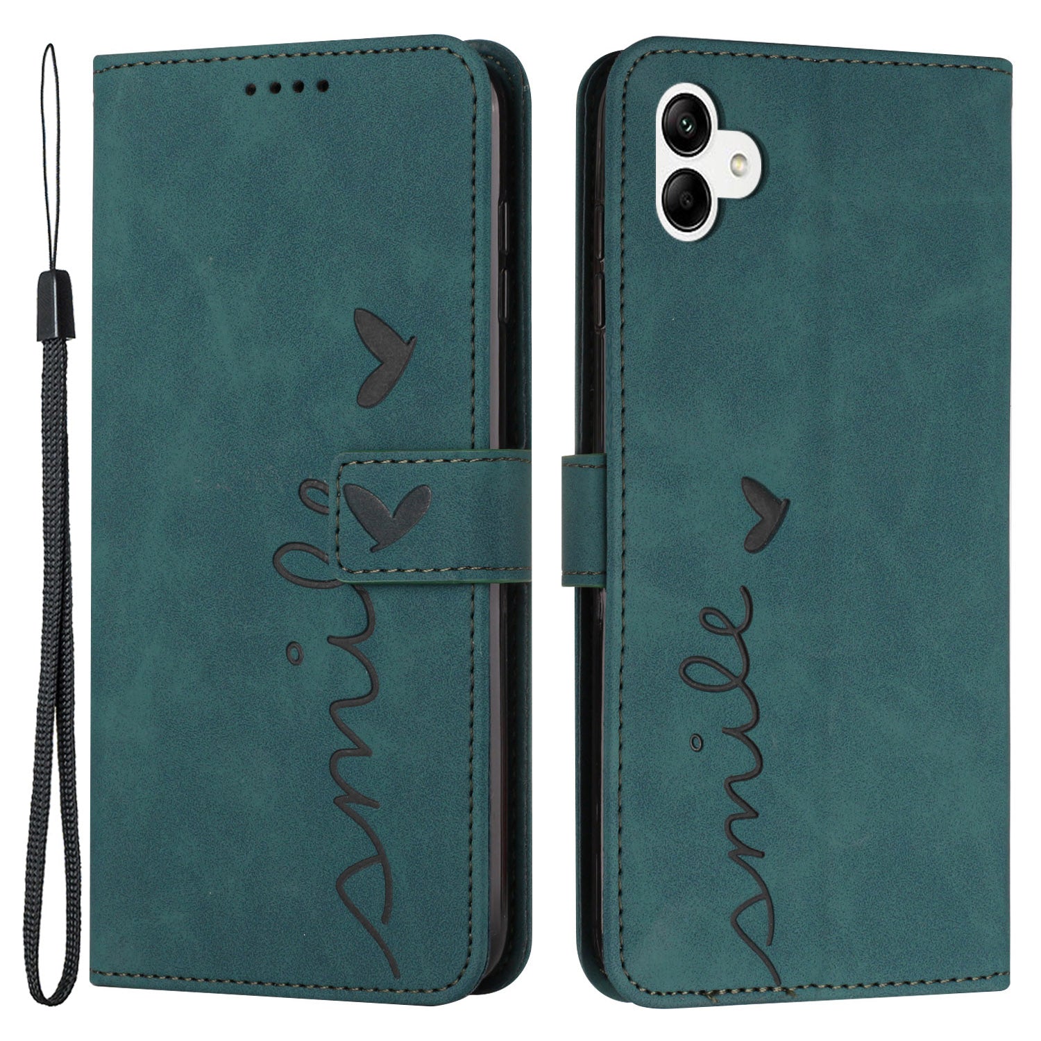 For Samsung Galaxy A04e 4G Book Style PU Leather Wallet Phone Case Imprinted Heart Shape Skin-touch Feeling Stand Cover with Strap