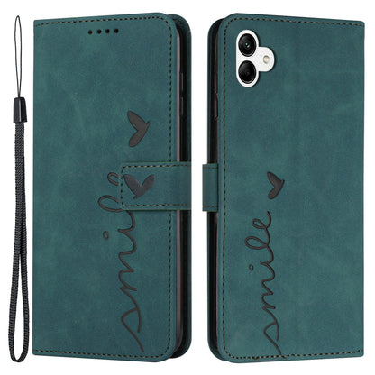 For Samsung Galaxy A04e 4G Book Style PU Leather Wallet Phone Case Imprinted Heart Shape Skin-touch Feeling Stand Cover with Strap