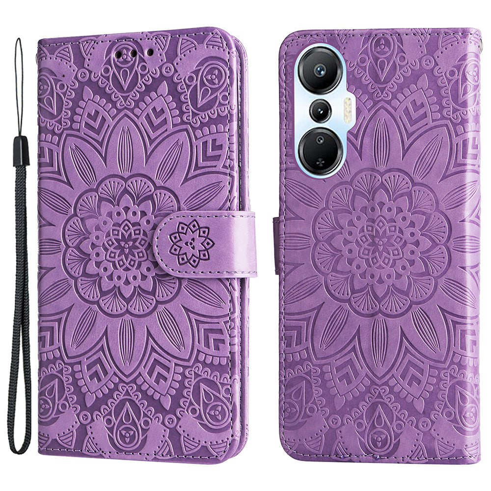 For Infinix Hot 20S 4G PU Leather Sunflower Imprinted Smartphone Case Stand Wallet Scratch-resistant Cell Phone Cover with Hand Strap