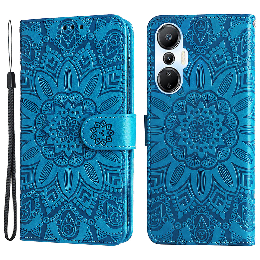 For Infinix Hot 20S 4G PU Leather Sunflower Imprinted Smartphone Case Stand Wallet Scratch-resistant Cell Phone Cover with Hand Strap