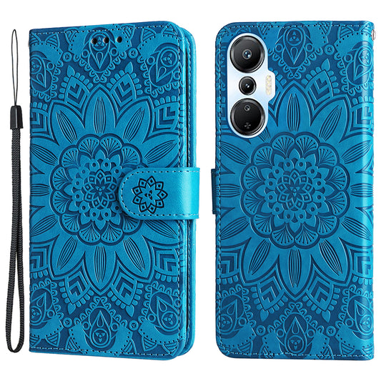 For Infinix Hot 20S 4G PU Leather Sunflower Imprinted Smartphone Case Stand Wallet Scratch-resistant Cell Phone Cover with Hand Strap