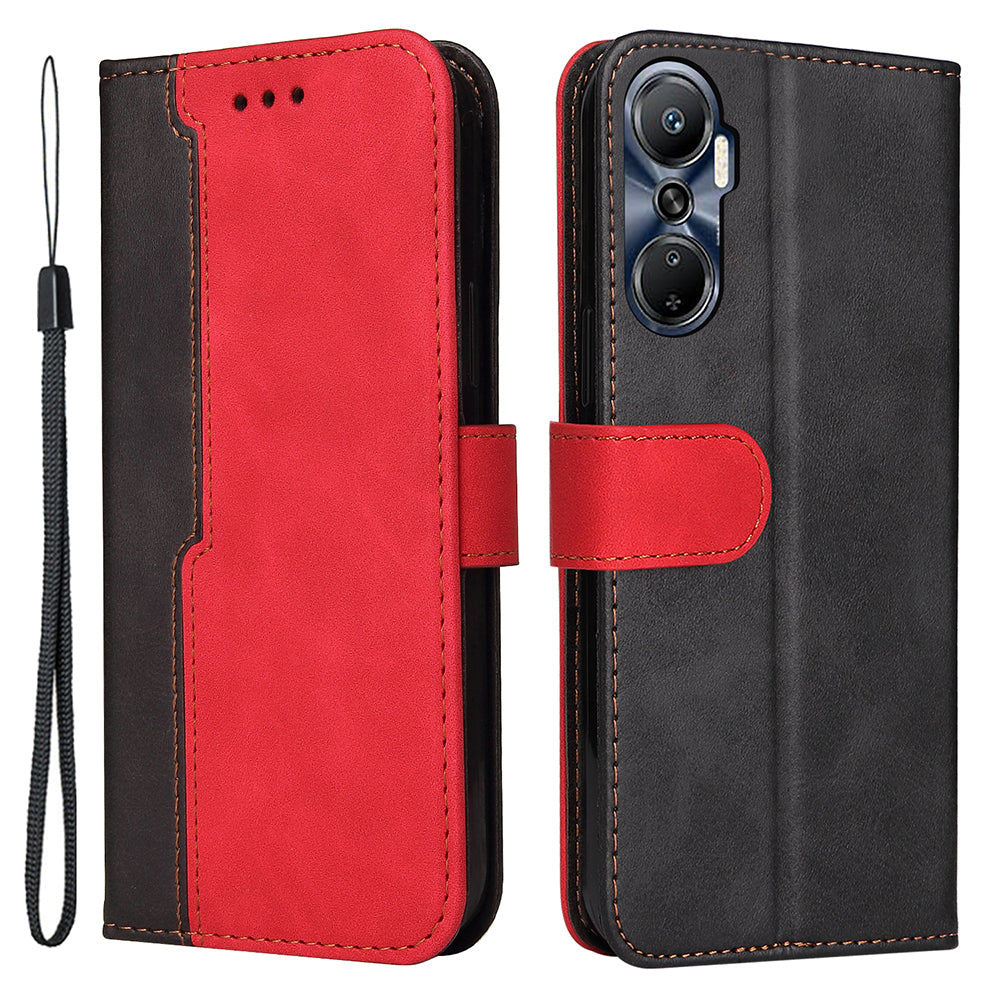 For Infinix Hot 20 4G Business Style Shockproof Phone Case Stand Wallet Dual-color Splicing PU Leather Cell Phone Cover