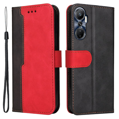 For Infinix Hot 20 4G Business Style Shockproof Phone Case Stand Wallet Dual-color Splicing PU Leather Cell Phone Cover