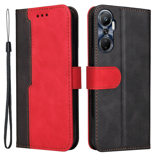 For Infinix Hot 20 4G Business Style Shockproof Phone Case Stand Wallet Dual-color Splicing PU Leather Cell Phone Cover