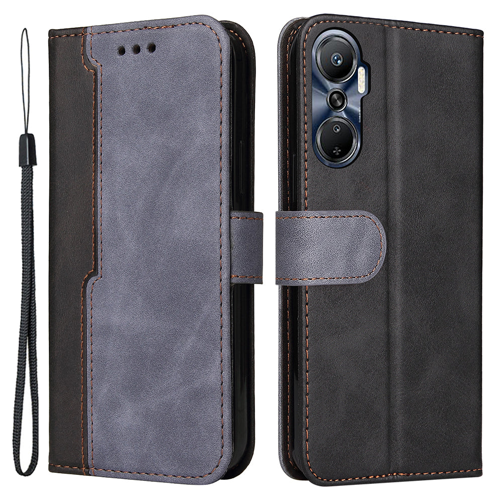 For Infinix Hot 20 4G Business Style Shockproof Phone Case Stand Wallet Dual-color Splicing PU Leather Cell Phone Cover