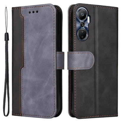 For Infinix Hot 20 4G Business Style Shockproof Phone Case Stand Wallet Dual-color Splicing PU Leather Cell Phone Cover