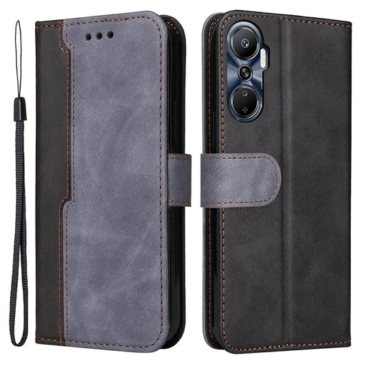 For Infinix Hot 20 4G Business Style Shockproof Phone Case Stand Wallet Dual-color Splicing PU Leather Cell Phone Cover