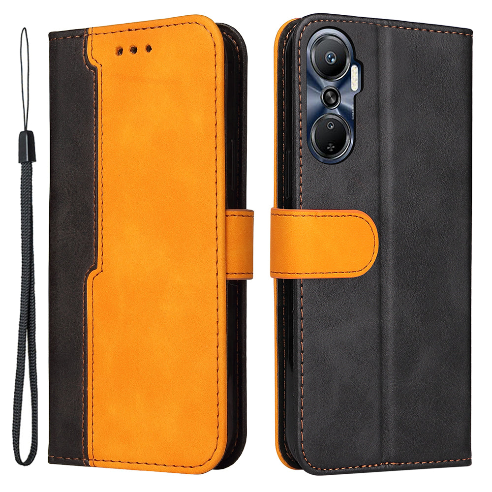 For Infinix Hot 20 4G Business Style Shockproof Phone Case Stand Wallet Dual-color Splicing PU Leather Cell Phone Cover