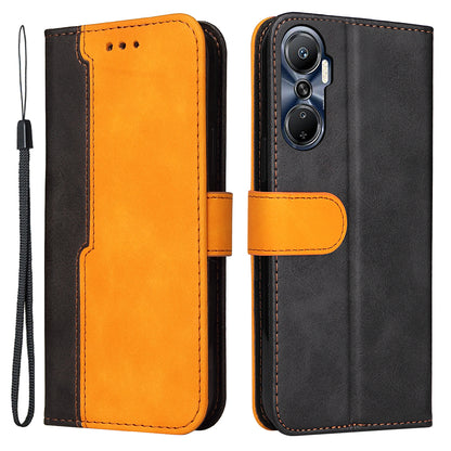 For Infinix Hot 20 4G Business Style Shockproof Phone Case Stand Wallet Dual-color Splicing PU Leather Cell Phone Cover