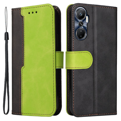 For Infinix Hot 20 4G Business Style Shockproof Phone Case Stand Wallet Dual-color Splicing PU Leather Cell Phone Cover