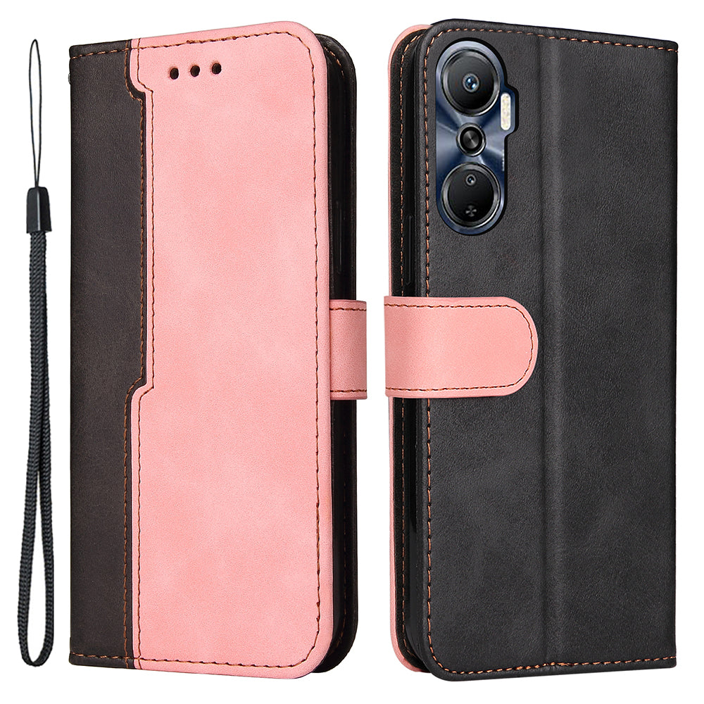 For Infinix Hot 20 4G Business Style Shockproof Phone Case Stand Wallet Dual-color Splicing PU Leather Cell Phone Cover