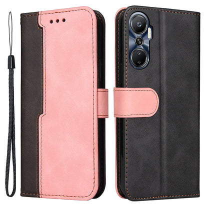 For Infinix Hot 20 4G Business Style Shockproof Phone Case Stand Wallet Dual-color Splicing PU Leather Cell Phone Cover
