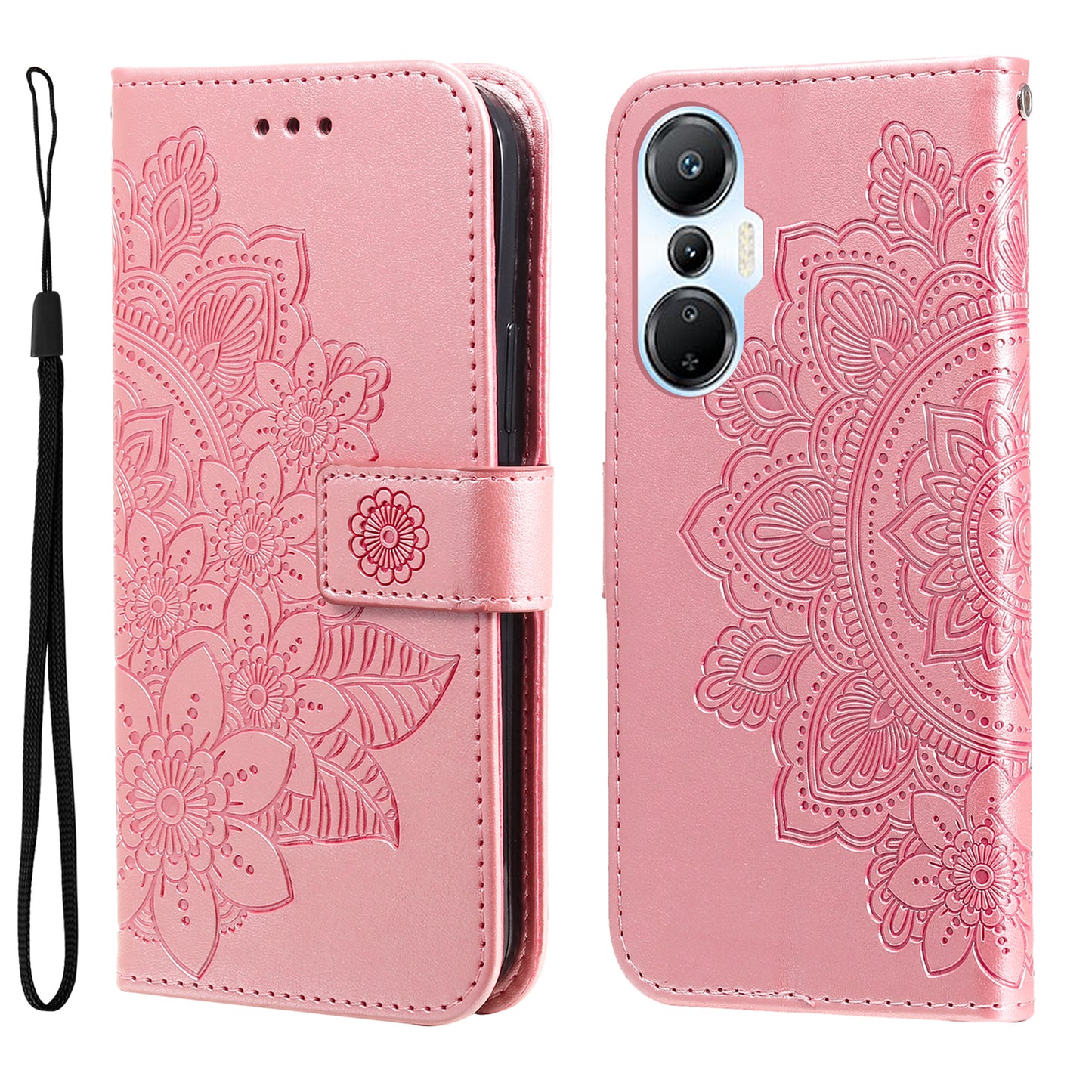 For Infinix Hot 20S 4G Full Protection PU Leather Flip Leather Phone Case Stand Wallet Flower Imprinting Phone Cover with Strap