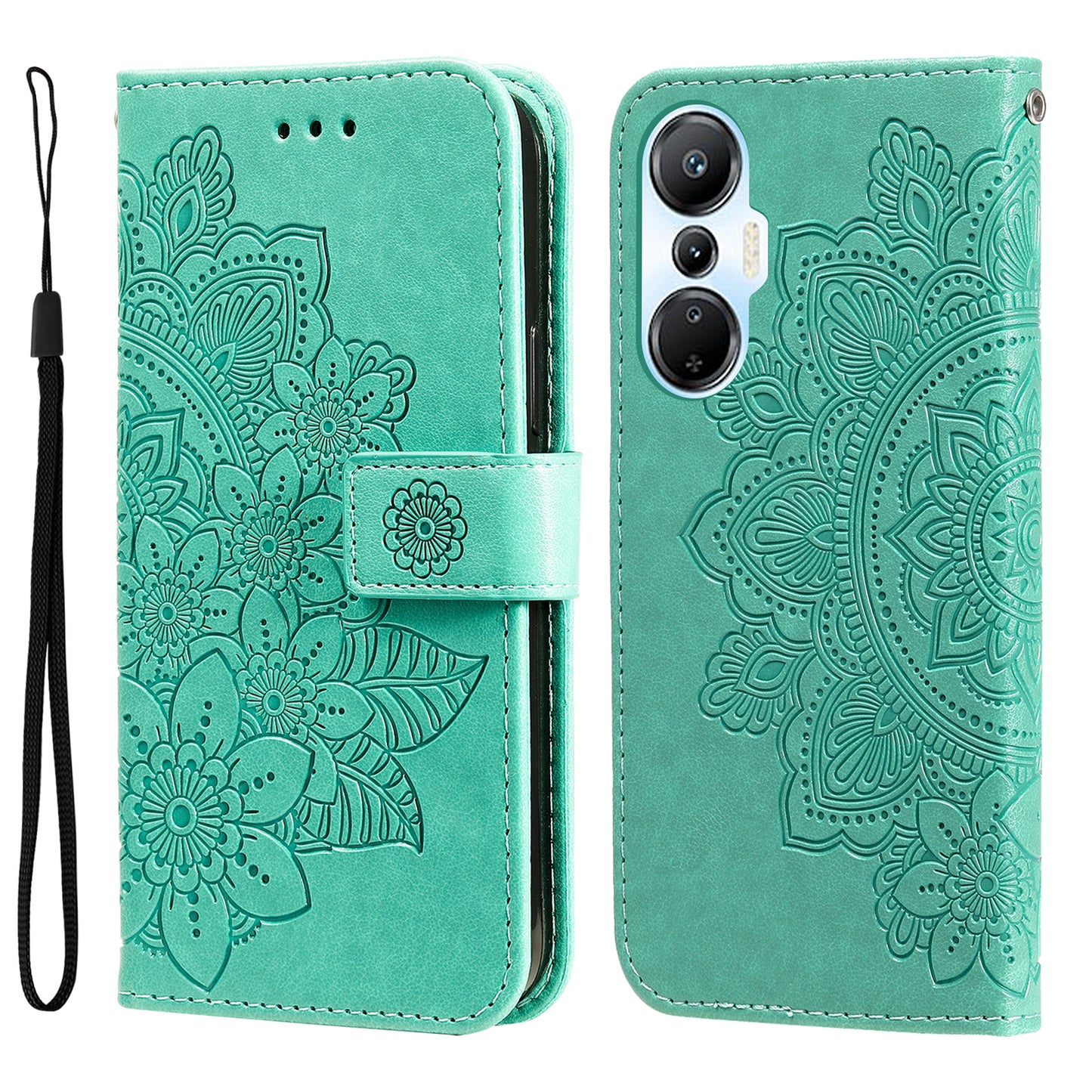 For Infinix Hot 20S 4G Full Protection PU Leather Flip Leather Phone Case Stand Wallet Flower Imprinting Phone Cover with Strap