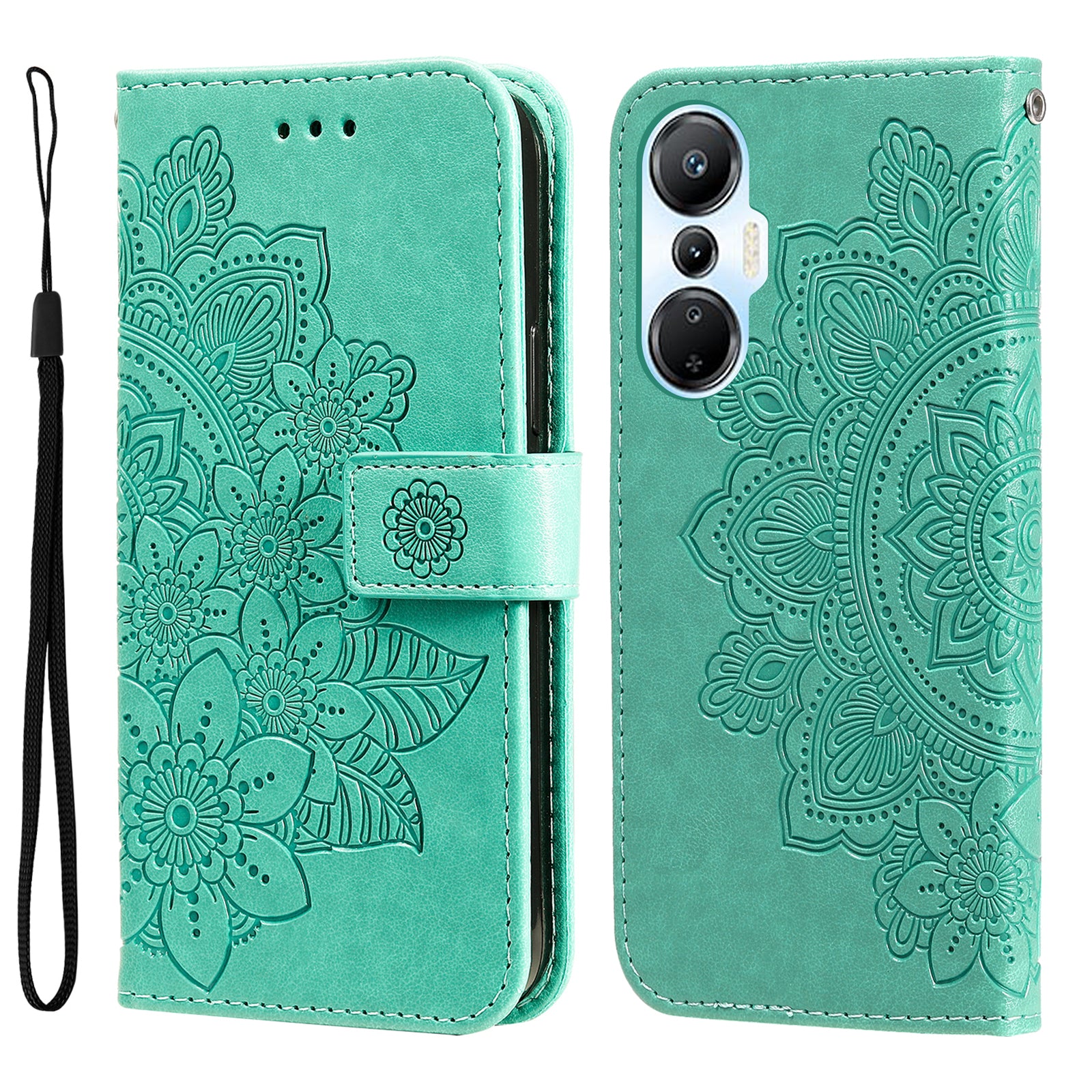 For Infinix Hot 20S 4G Full Protection PU Leather Flip Leather Phone Case Stand Wallet Flower Imprinting Phone Cover with Strap