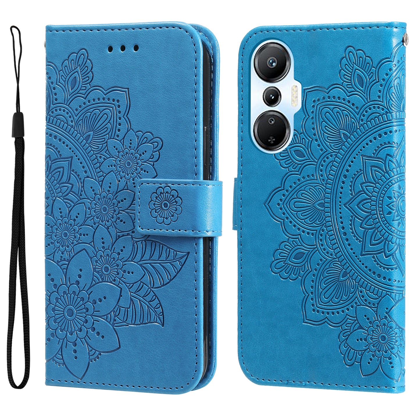 For Infinix Hot 20S 4G Full Protection PU Leather Flip Leather Phone Case Stand Wallet Flower Imprinting Phone Cover with Strap