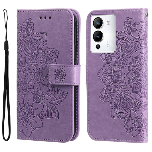 For Infinix Note 12 G96 4G PU Leather Flip Leather Phone Case Stand Wallet Flower Imprinting Anti-fall Protective Cell Phone Cover with Strap