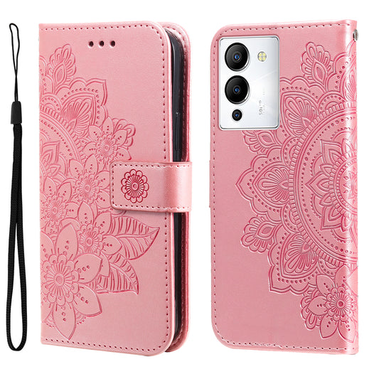 For Infinix Note 12 G96 4G PU Leather Flip Leather Phone Case Stand Wallet Flower Imprinting Anti-fall Protective Cell Phone Cover with Strap