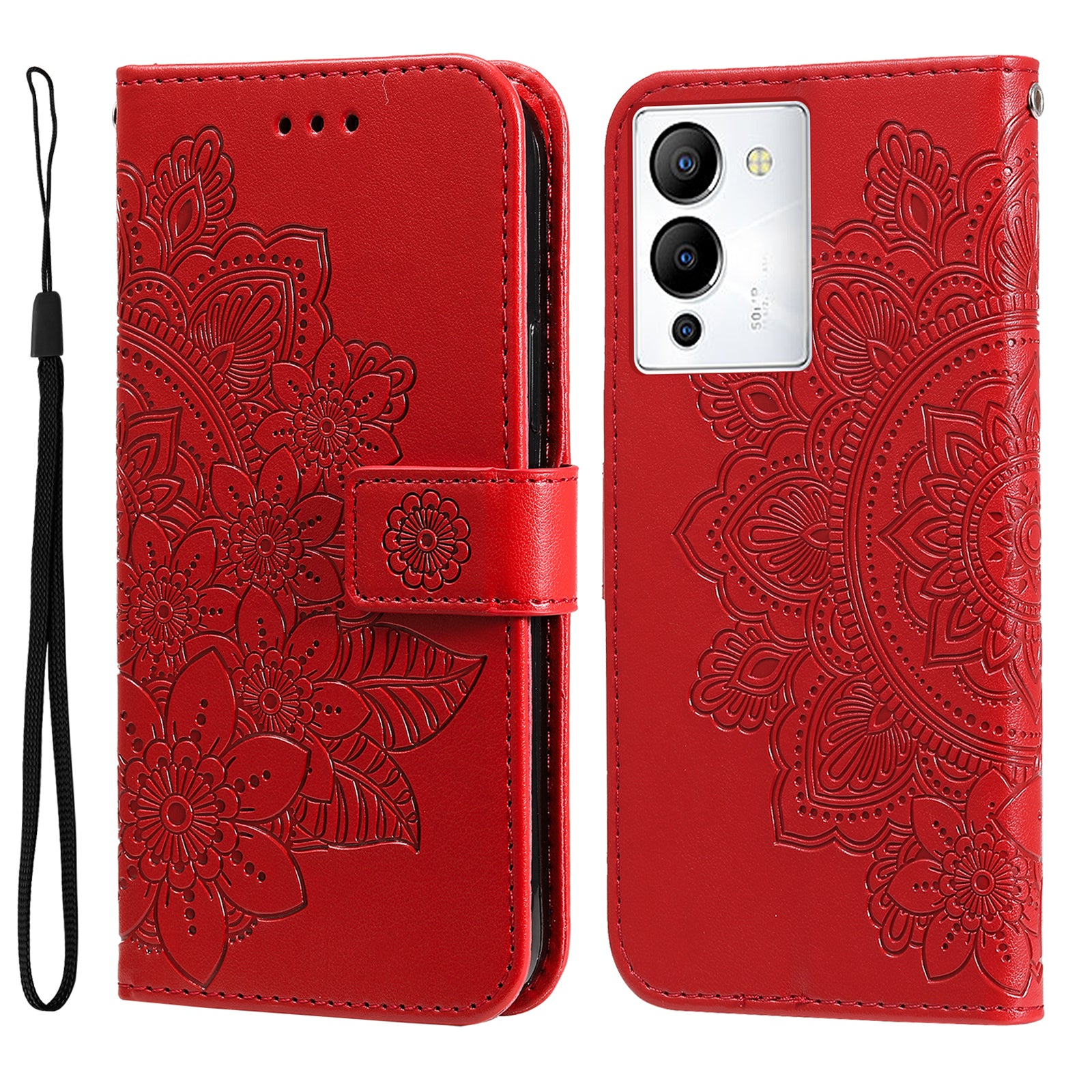 For Infinix Note 12 G96 4G PU Leather Flip Leather Phone Case Stand Wallet Flower Imprinting Anti-fall Protective Cell Phone Cover with Strap
