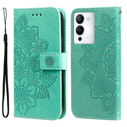 For Infinix Note 12 G96 4G PU Leather Flip Leather Phone Case Stand Wallet Flower Imprinting Anti-fall Protective Cell Phone Cover with Strap