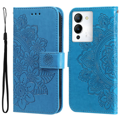 For Infinix Note 12 G96 4G PU Leather Flip Leather Phone Case Stand Wallet Flower Imprinting Anti-fall Protective Cell Phone Cover with Strap