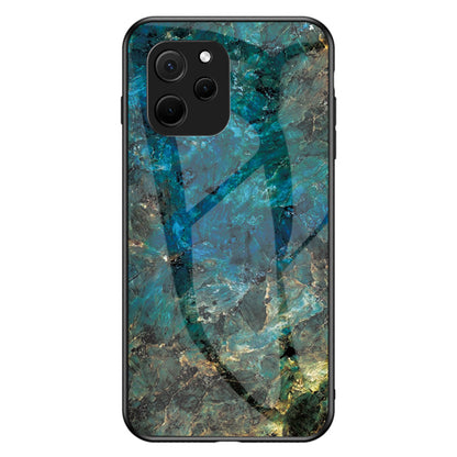 For Huawei nova Y61 4G Marble Pattern Printing Tempered Glass + PC + TPU Phone Case Protective Cover