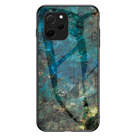 For Huawei nova Y61 4G Marble Pattern Printing Tempered Glass + PC + TPU Phone Case Protective Cover