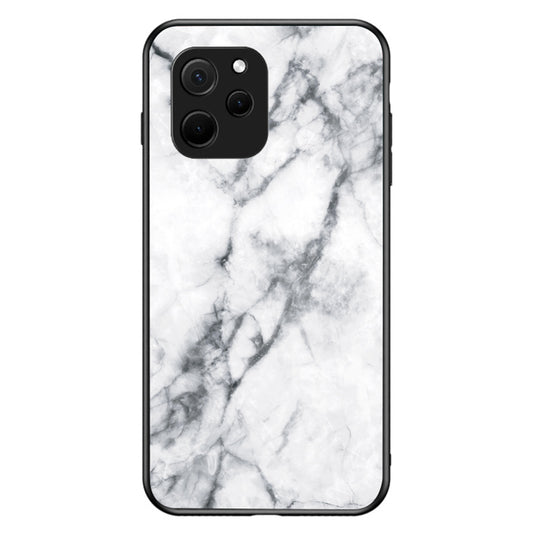 For Huawei nova Y61 4G Marble Pattern Printing Tempered Glass + PC + TPU Phone Case Protective Cover