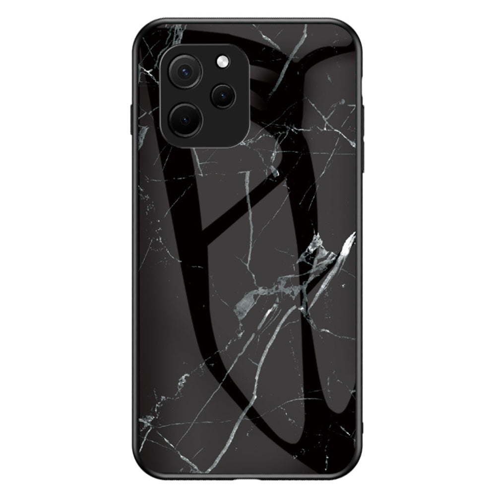 For Huawei nova Y61 4G Marble Pattern Printing Tempered Glass + PC + TPU Phone Case Protective Cover