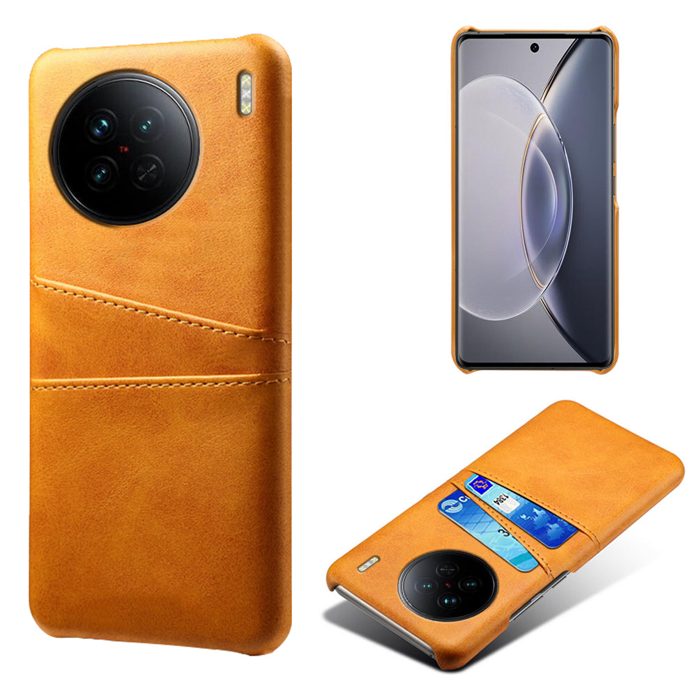 For vivo X90 5G Anti-fall Phone Back Cover Card Holder PU Leather Coated Hard PC Phone Case
