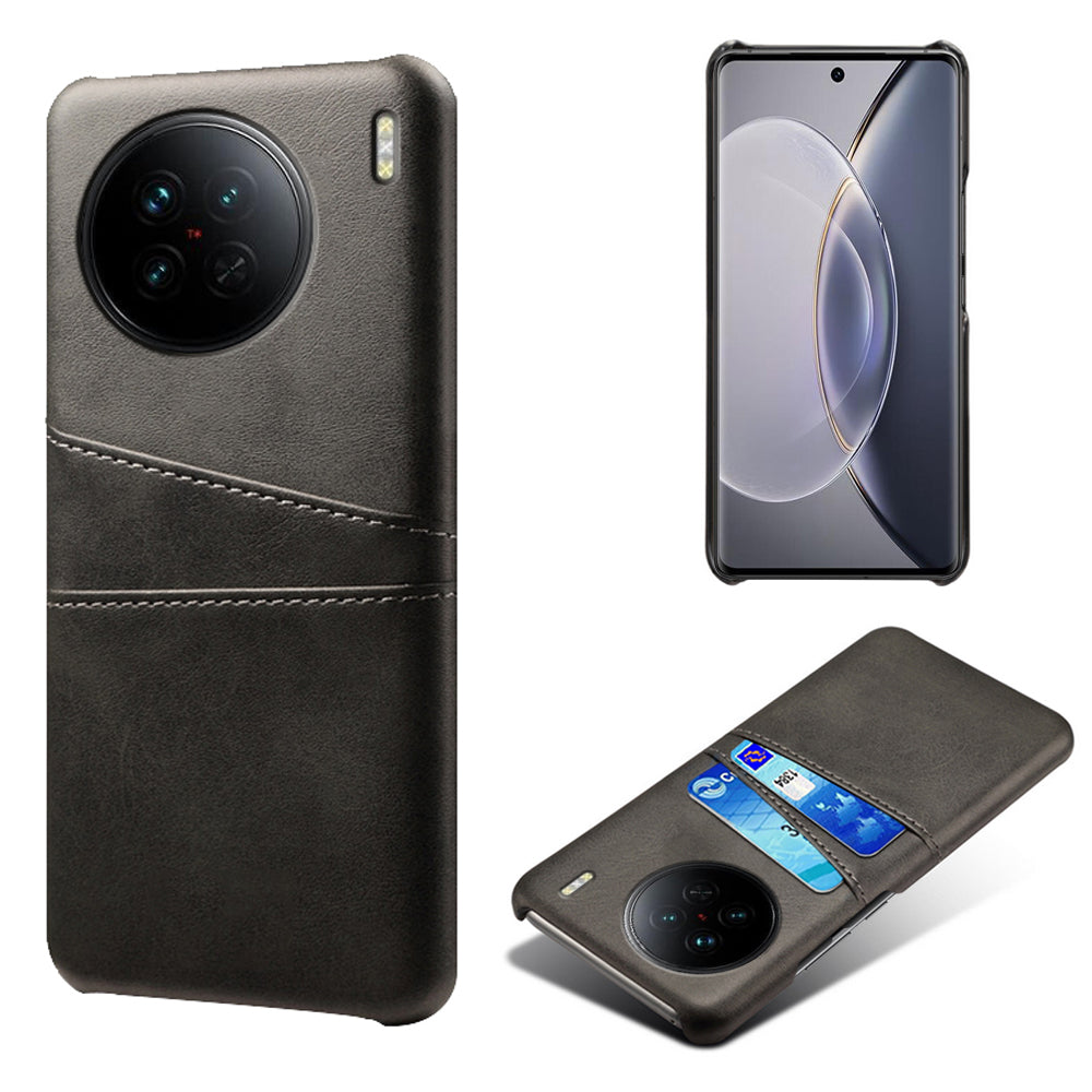 For vivo X90 5G Anti-fall Phone Back Cover Card Holder PU Leather Coated Hard PC Phone Case