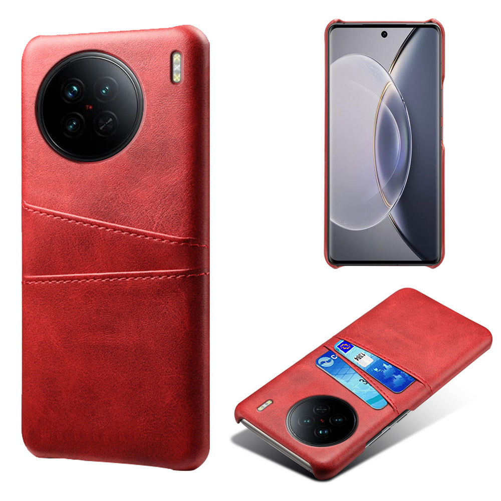 For vivo X90 5G Anti-fall Phone Back Cover Card Holder PU Leather Coated Hard PC Phone Case