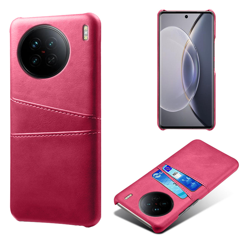 For vivo X90 5G Anti-fall Phone Back Cover Card Holder PU Leather Coated Hard PC Phone Case