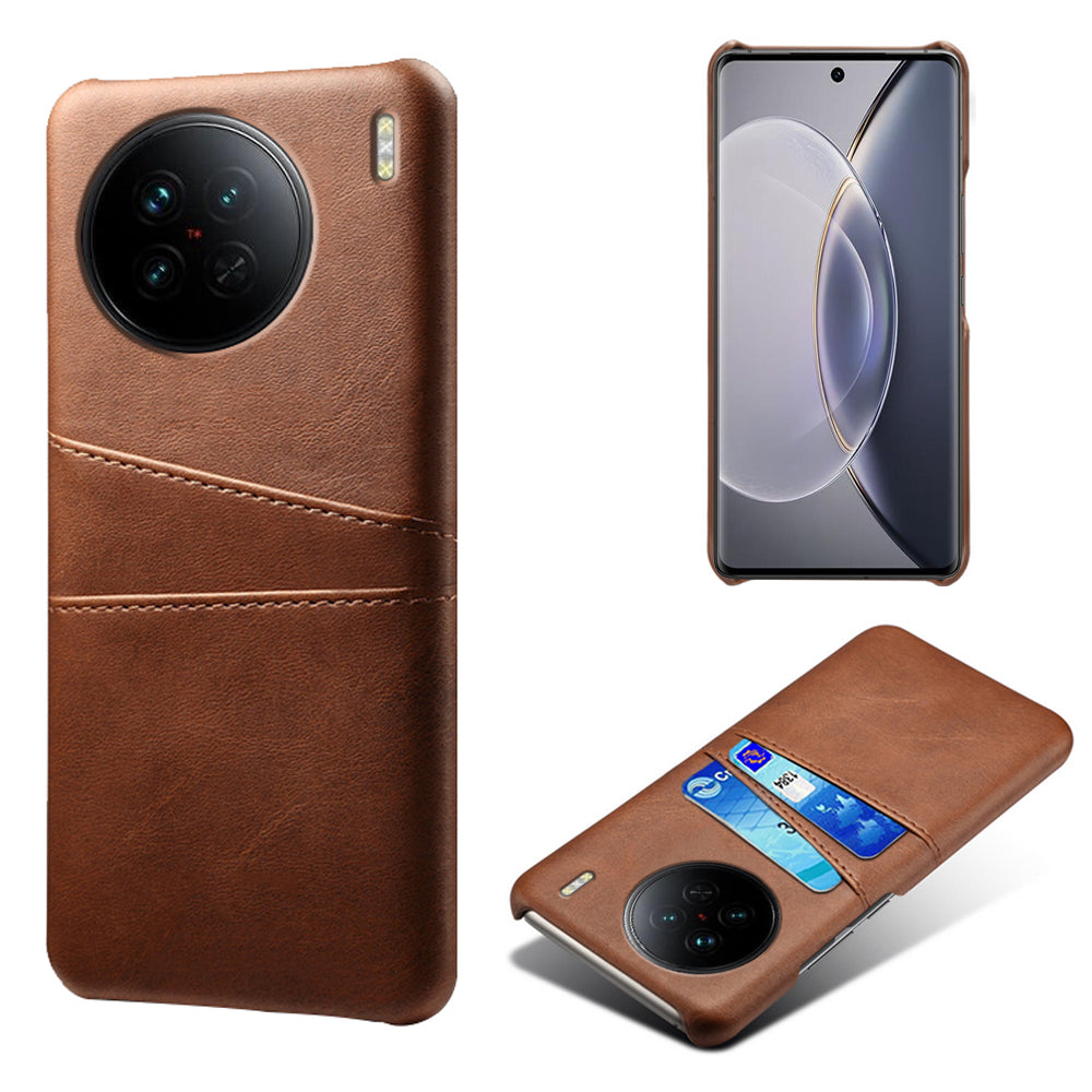 For vivo X90 5G Anti-fall Phone Back Cover Card Holder PU Leather Coated Hard PC Phone Case