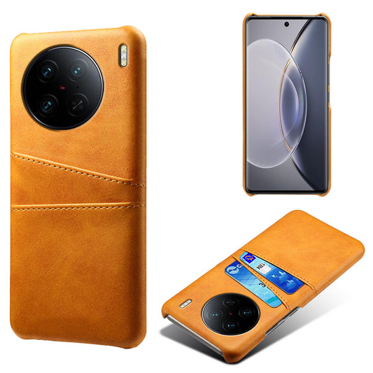 For vivo X90 Pro 5G Lightweight Mobile Phone Back Cover PU Leather Coated Hard PC Phone Case with Dual Card Slots