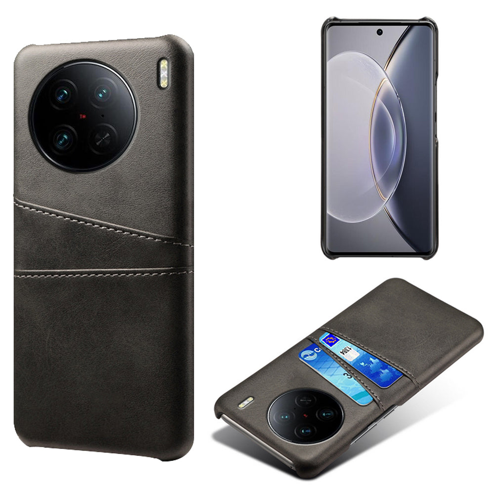 For vivo X90 Pro 5G Lightweight Mobile Phone Back Cover PU Leather Coated Hard PC Phone Case with Dual Card Slots